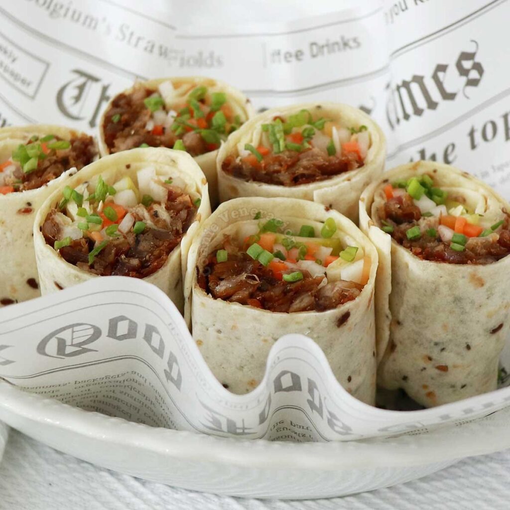 Pulled pork adobo tortilla roll-ups