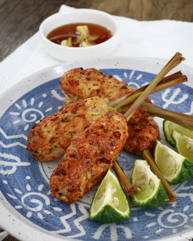 Air fried shrimp lemongrass skewers