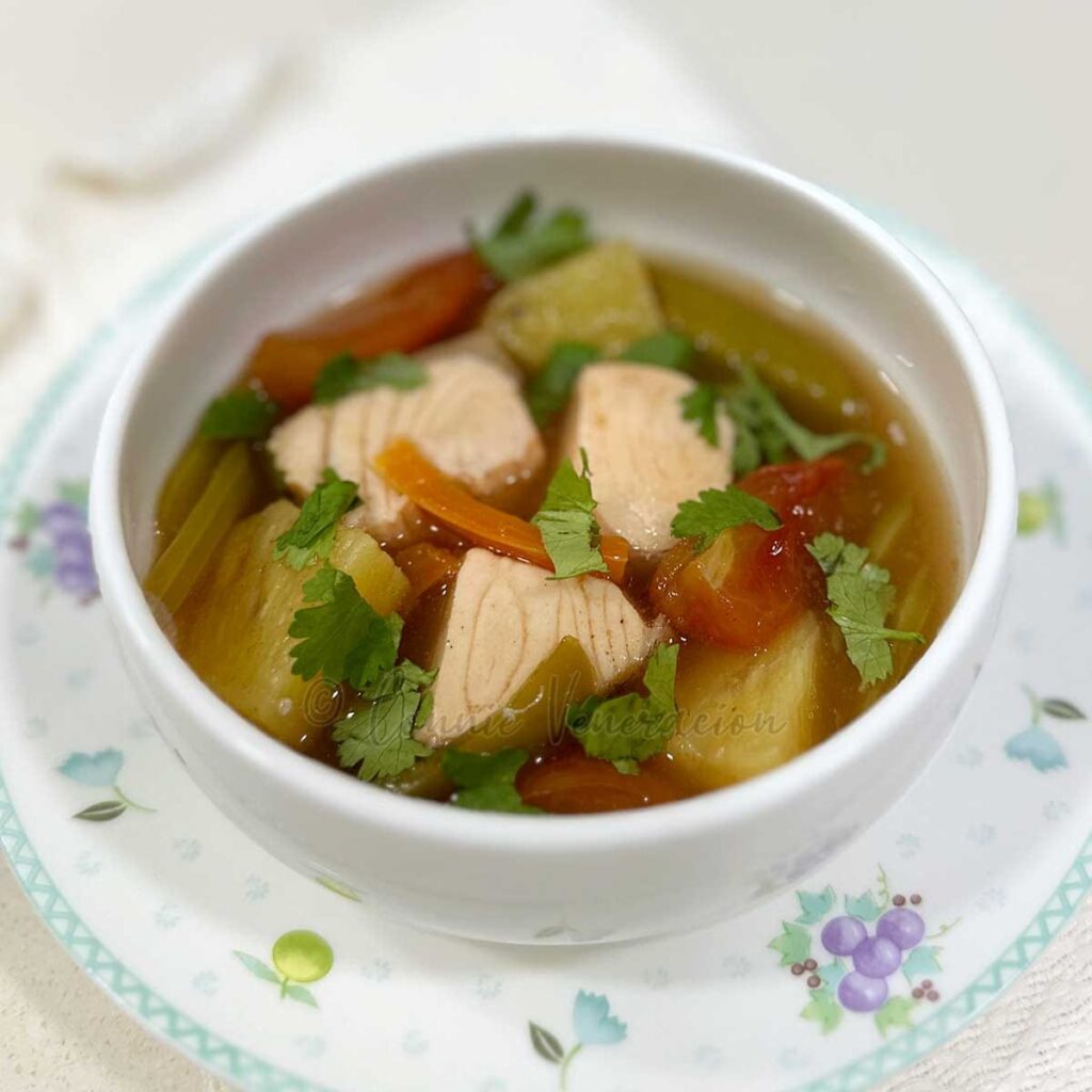 Vietnamese-style sweet sour salmon soup