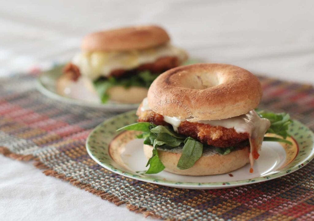 Cheesy fried chicken sandwich