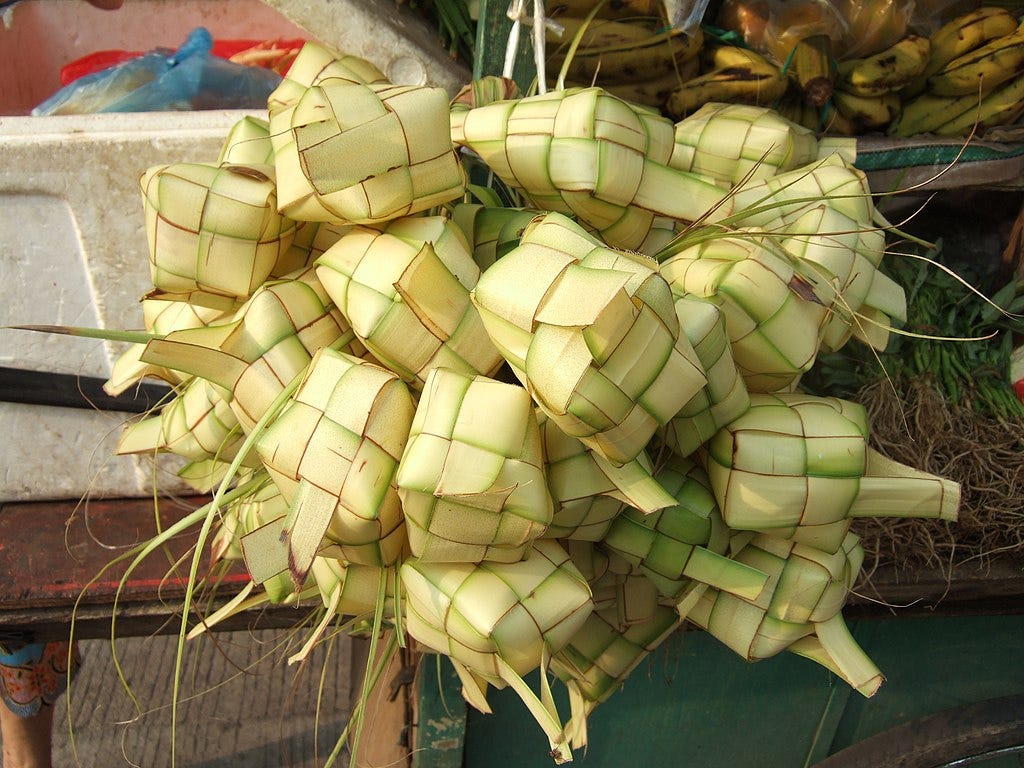 Woven leaves rice basket