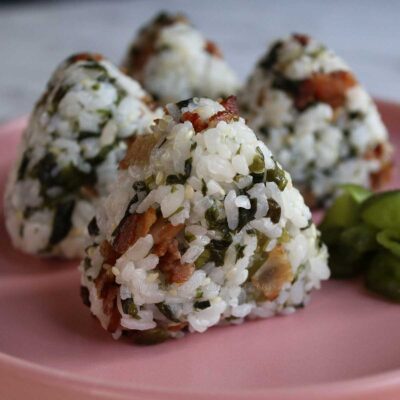 Bacon and wakame onigiri