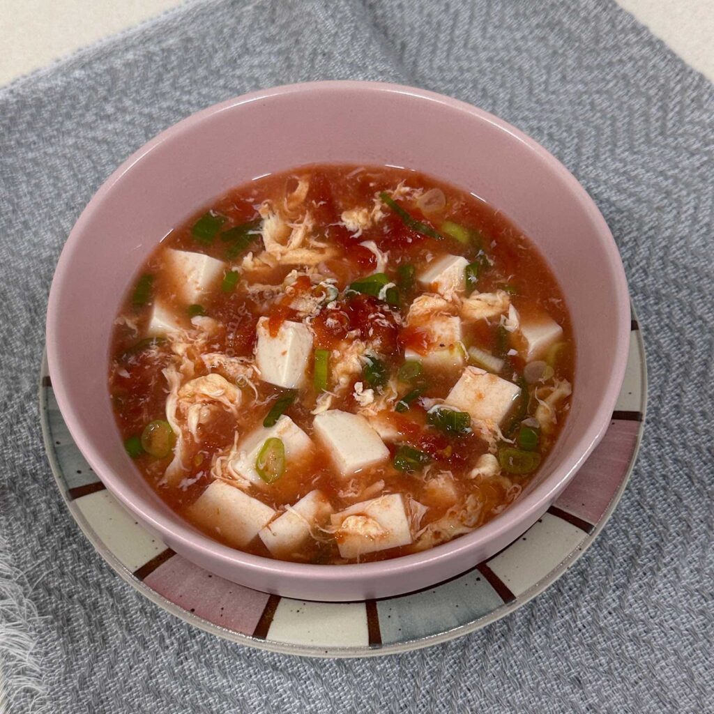 Tofu and tomato egg drop soup