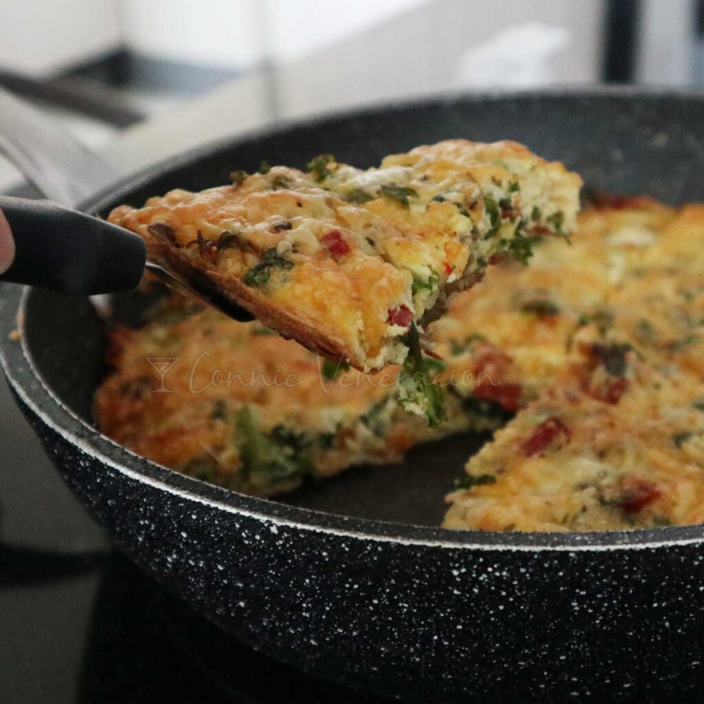 Cheesy kale and salami frittata