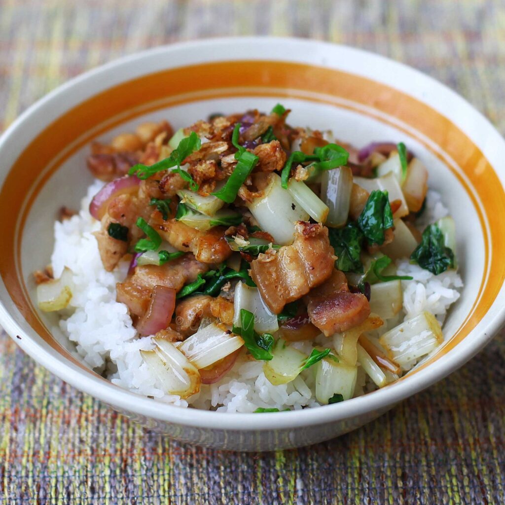 Pork belly and bok choy tips