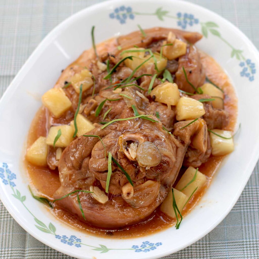 Pork hock stewed in balsamic-pineapple sauce