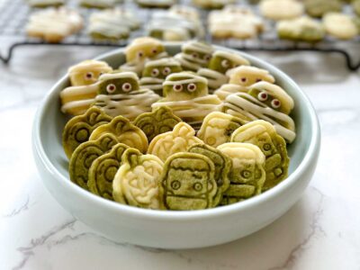 Halloween matcha shortbread butter cookies
